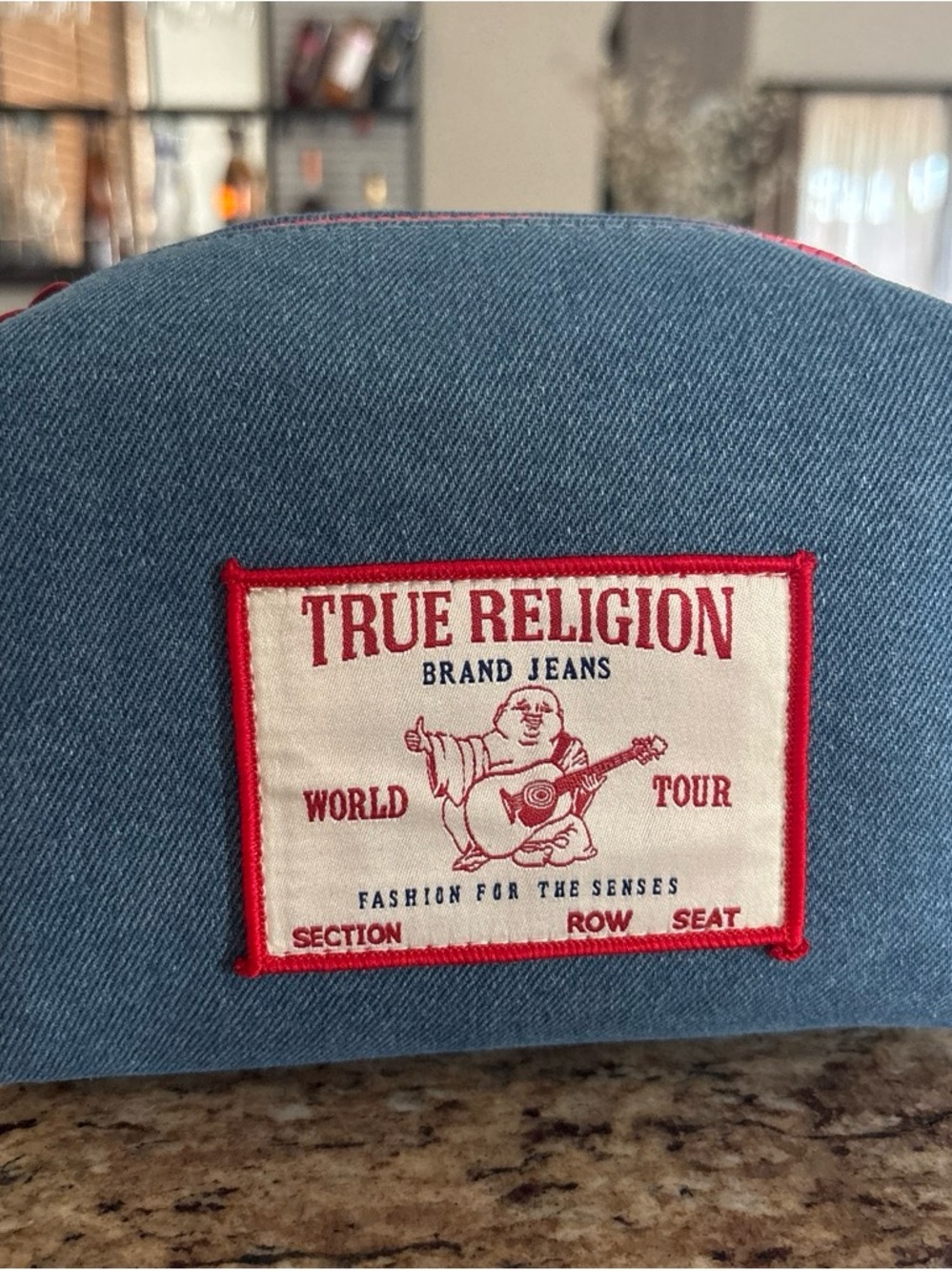 True Religion Jeans Patch Cap in Light Blue with Red Trim